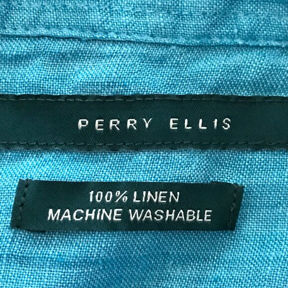 Perry Ellis 100% Linen Shirt Men 5XLT Blue Button Up Short Sleeve Collared 17524 - Picture 3 of 11
